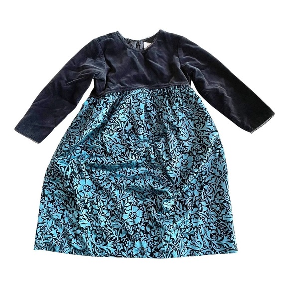 Hanna Andersson Other - Hanna Andersson Black & Blue Velvet Lace Trimmed Floral Skirt Holiday Dress